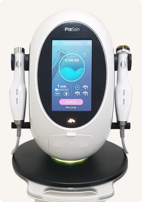 Plason device sitting on stand with screen on